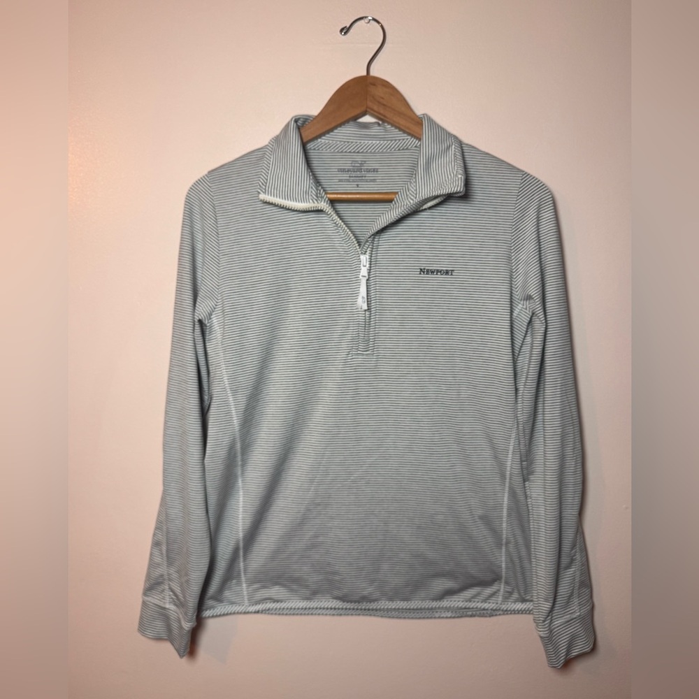 Vineyard Vines SANKATY Newport Women’s 1/4 Zip-Up Striped Shirt - Gray and Whit